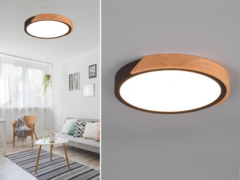 LED Deckenleuchte JANO rund Schwarz-Holzoptik, 3 Stufen Dimmer, Ø 31cm