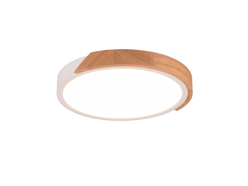 LED Deckenleuchte JANO rund Weiß mit Holz, 3 Stufen Dimmer, Ø31cm