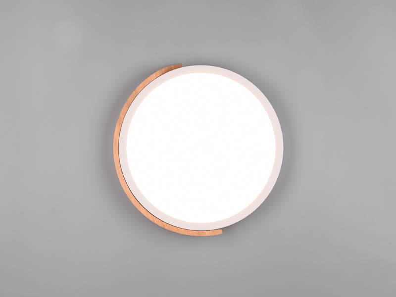 LED Deckenleuchte JANO rund Weiß mit Holz, 3 Stufen Dimmer, Ø31cm