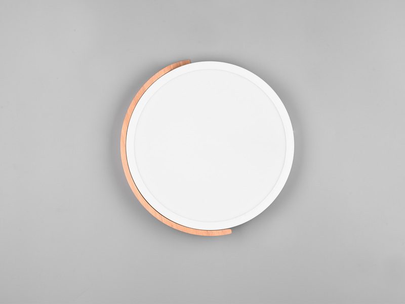 LED Deckenleuchte JANO rund Weiß mit Holz, 3 Stufen Dimmer, Ø31cm
