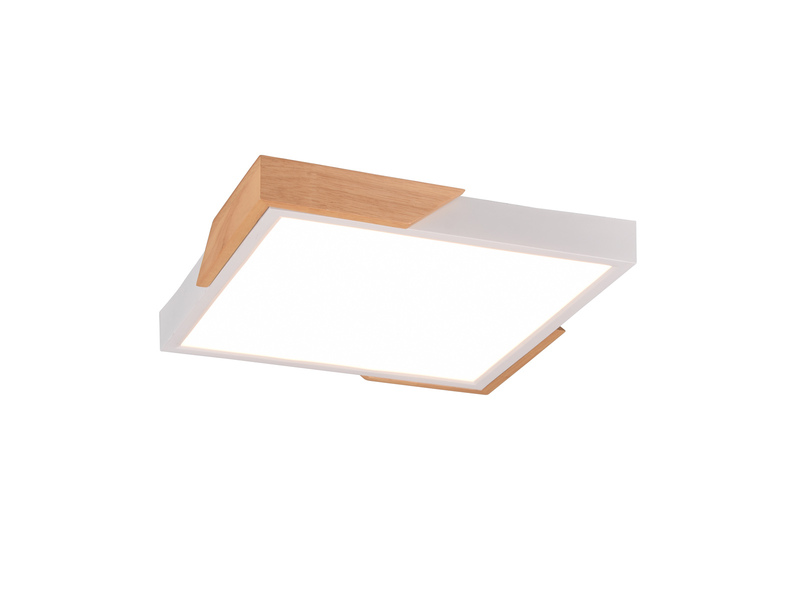 LED Deckenleuchte META eckig Weiß mit Holz, 3 Stufen Dimmer, Quadrat 31cm