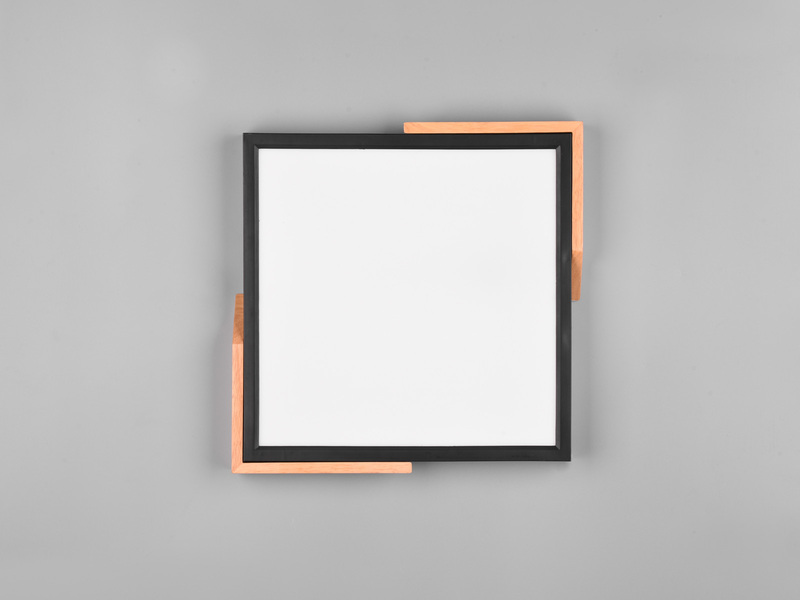 LED Deckenleuchte META eckig Schwarz mit Holz, 3 Stufen Dimmer, Quadrat 31cm