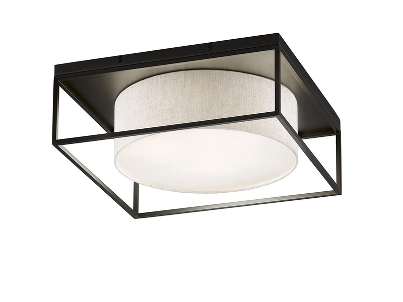 LED Deckenleuchte eckig groß mit Leinen Stoffschirm Beige, Quadrat 50cm