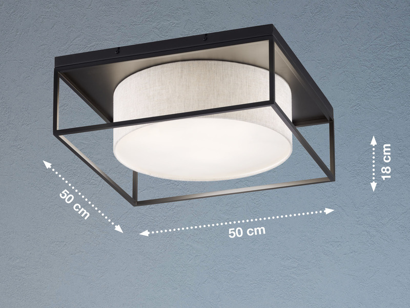 LED Deckenleuchte eckig groß mit Leinen Stoffschirm Beige, Quadrat 50cm