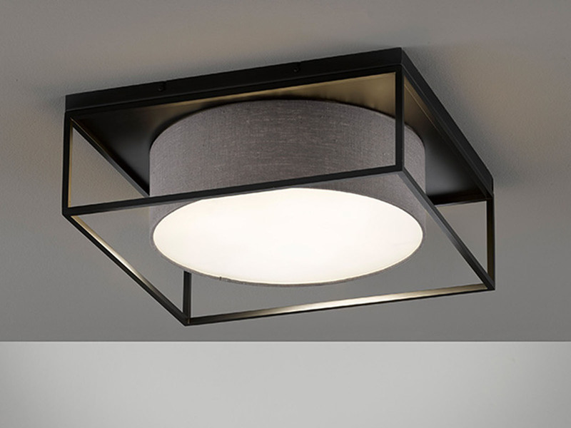 LED Deckenleuchte eckig groß mit Leinen Stoffschirm Grau, Quadrat 50cm