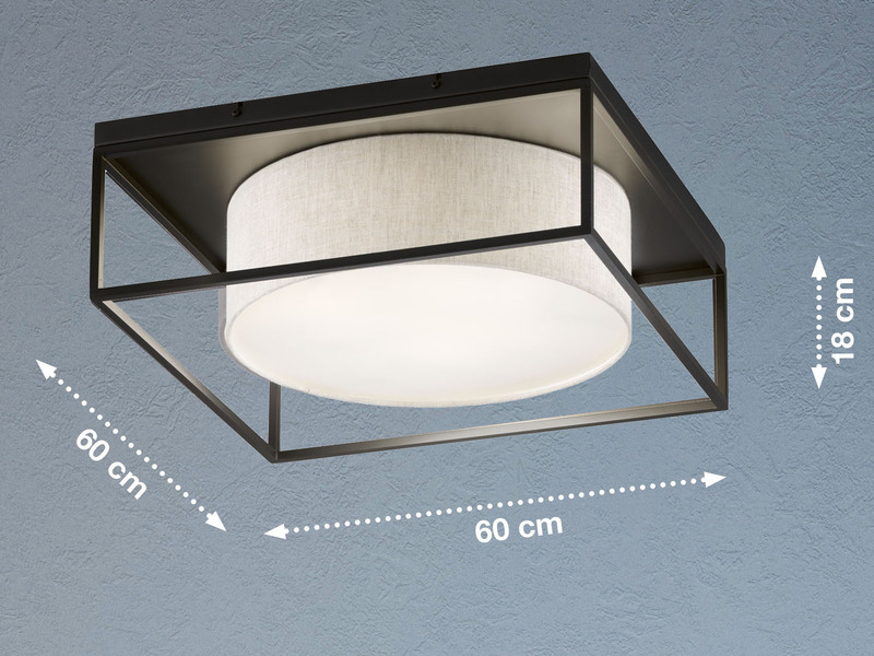 LED Deckenleuchte eckig groß mit Leinen Stoffschirm Beige, Quadrat 60cm