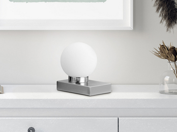 Tischlampe DAVI II mit Glaskugel & Touchfunktion, Fuß Silber, Höhe 15cm