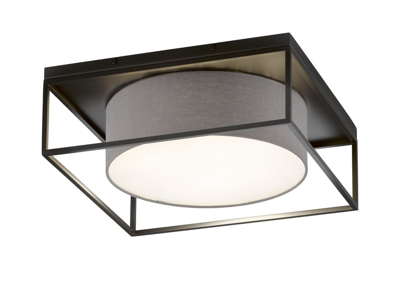 LED Deckenleuchte eckig groß mit Leinen Stoffschirm Grau, Quadrat 60cm
