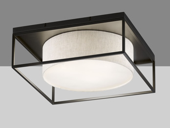 LED Deckenleuchte eckig groß mit Leinen Stoffschirm Beige, Quadrat 70cm