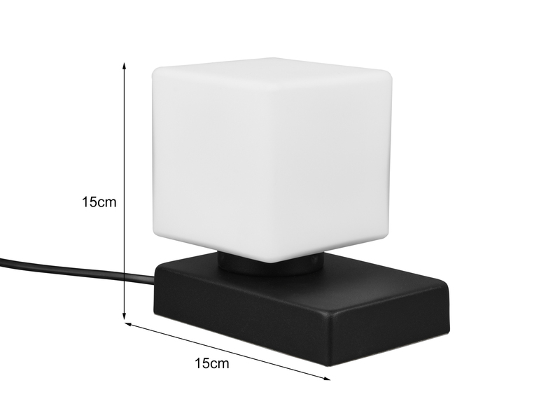 Tischleuchte TILL II Glasschirm Weiß Sockel Schwarz - Touchfunktion, Höhe 14cm