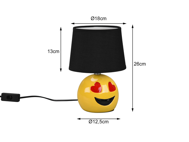 Kleine Tischleuchte LOVELY Keramik mit Stoffschirm Schwarz Höhe 26cm
