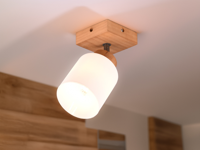 LED Wandstrahler Korpus Holz & Glasschirm Weiß, Breite 10cm