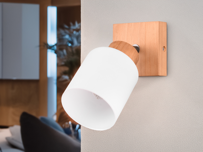 LED Wandstrahler Korpus Holz & Glasschirm Weiß, Breite 10cm