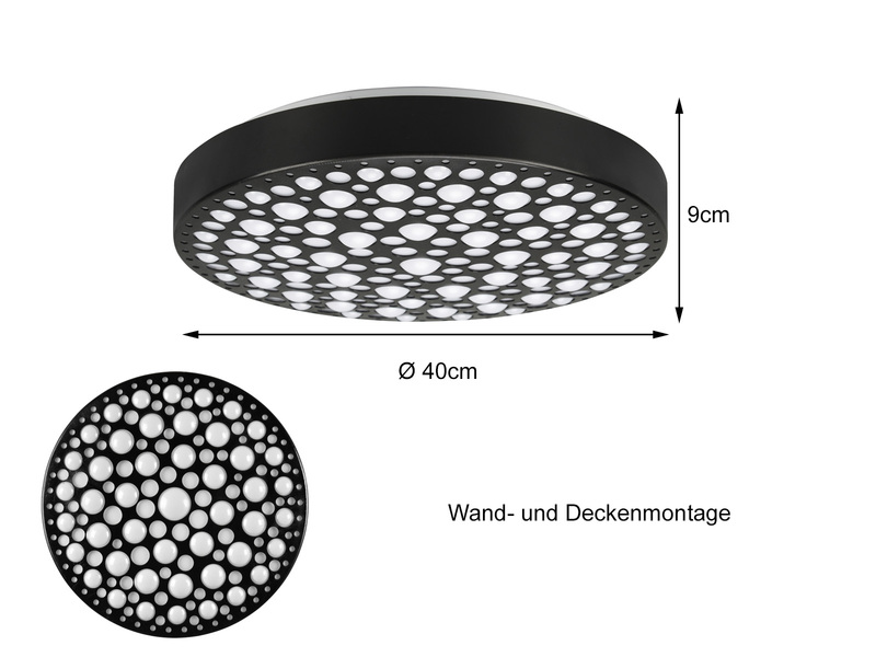 LED Deckenleuchte CHIZU Schwarz dimmbar Fernbedienung & Farbwechsler, Ø 40cm