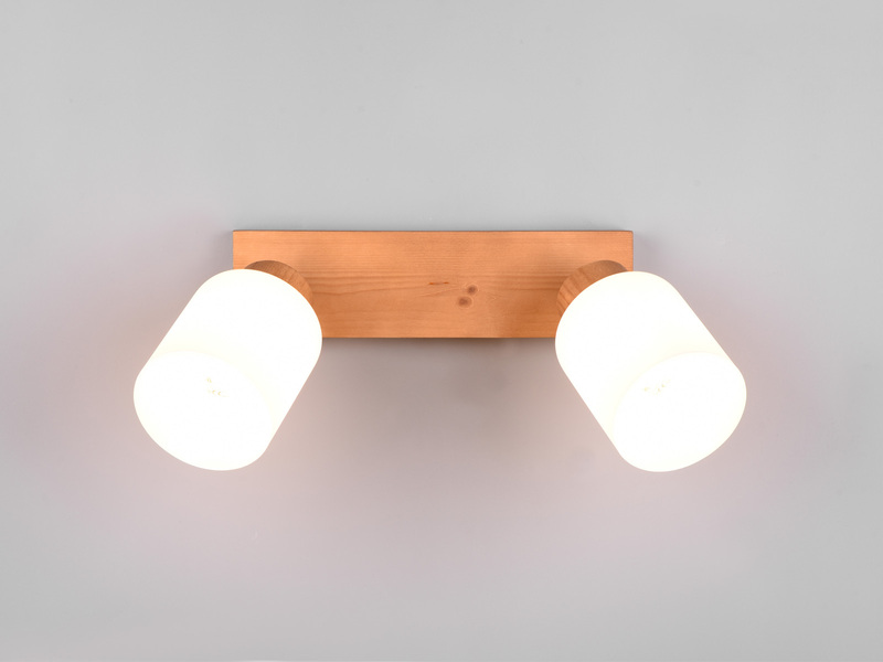 LED Deckenstrahler 2 flammig Korpus Holz & Glasschirme Weiß, Breite 30cm