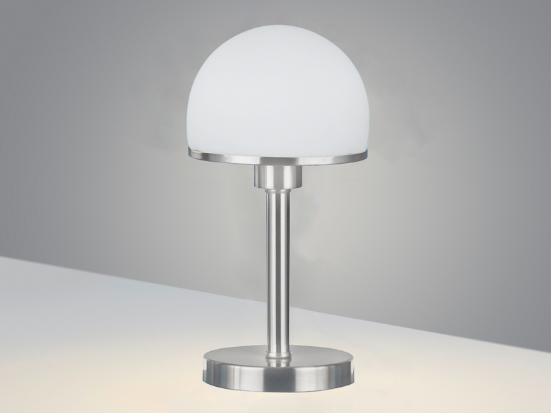 LED Tischleuchte Silber Glasschirm Weiß - Touch dimmbar, Höhe 39cm