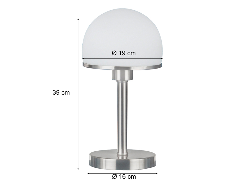 LED Tischleuchte Silber Glasschirm Weiß - Touch dimmbar, Höhe 39cm