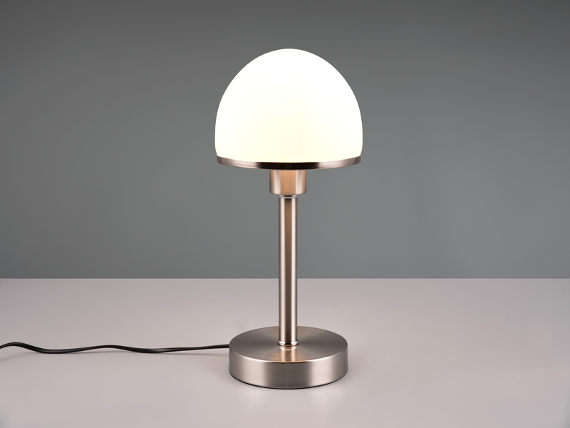 LED Tischleuchte Silber Glasschirm Weiß - Touch dimmbar, Höhe 39cm