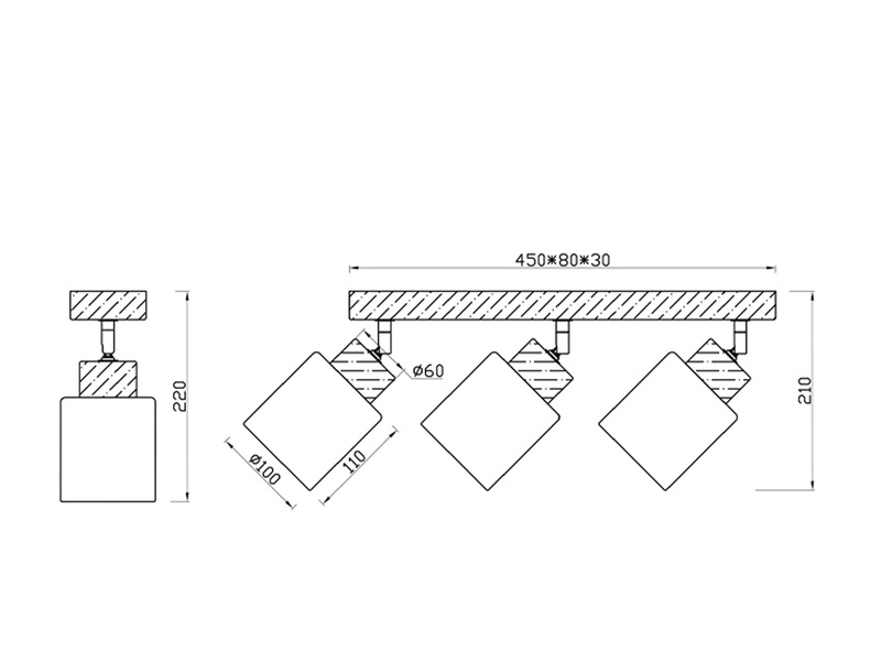 LED Deckenstrahler 3 flammig Korpus Holz & Glasschirme Weiß, Breite 45cm