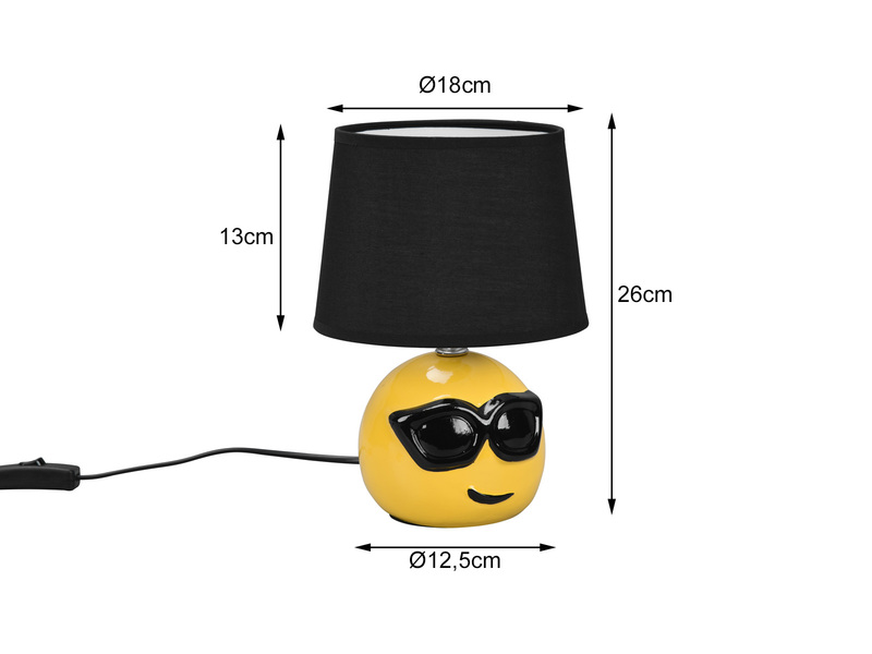 Kleine Tischleuchte COOLIO Keramik mit Stoffschirm Schwarz Höhe 26cm