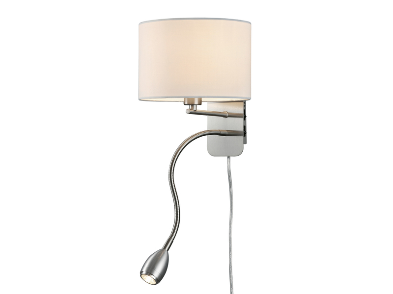 Wandlampe HOTEL mit Leselampe, Schalter & Stecker, Stoffschirm Weiß, Höhe 23,5cm