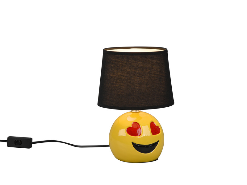 Kleine LED Tischleuchte Keramik mit Stoffschirm Schwarz Höhe 26cm