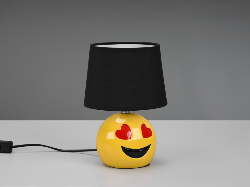 Kleine LED Tischleuchte Keramik mit Stoffschirm Schwarz Höhe 26cm