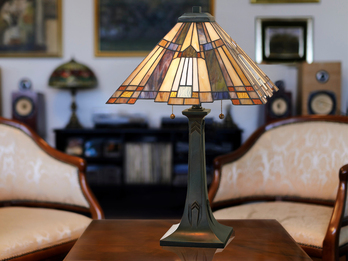 Große Tiffany Tischlampe INGLENOOK E27 Lampenschirm Bunt, Höhe 63,5cm