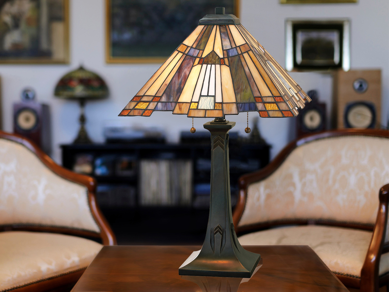 Große Tiffany Tischlampe INGLENOOK E27 Lampenschirm Bunt, Höhe 63,5cm