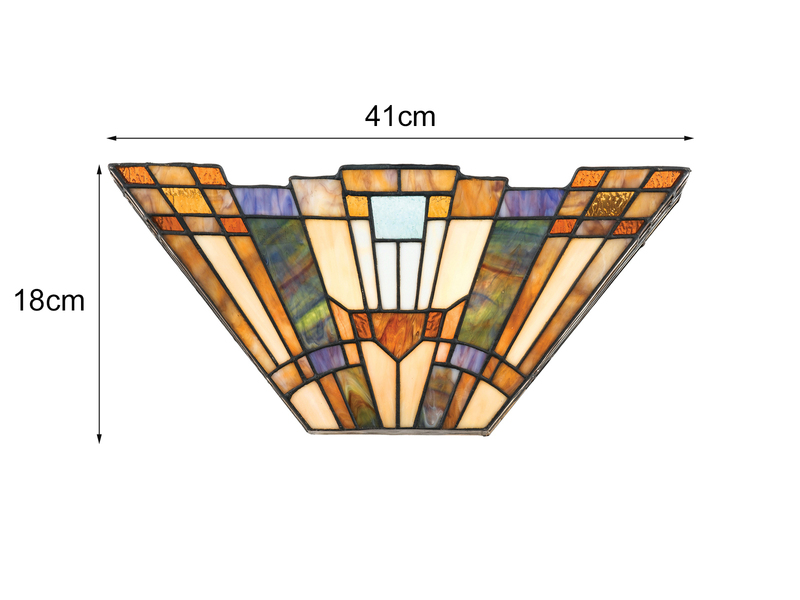 Wandleuchte INGLENOOK im Tiffany Design mit buntem Echtglas, Breite 41cm