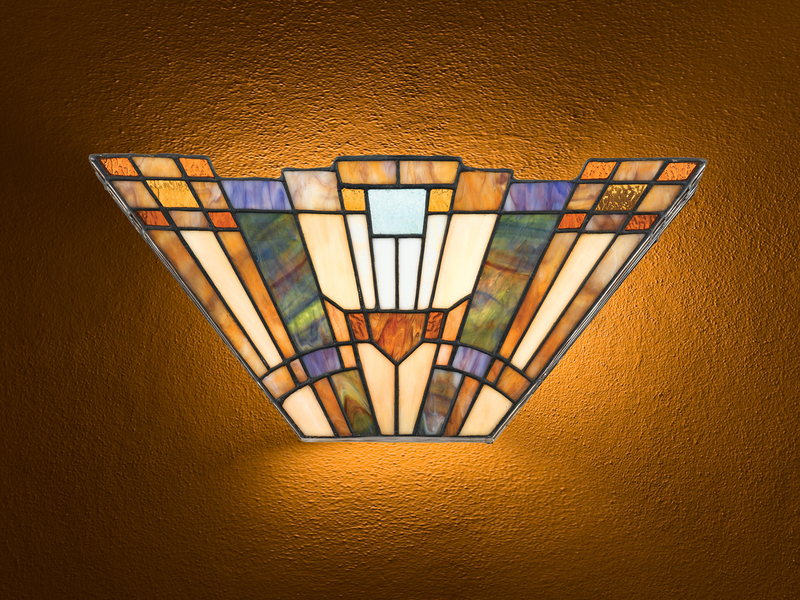 Große Tiffany Wandleuchte INGLENOOK mit E14 Lampenschirm Bunt, Breite 41cm