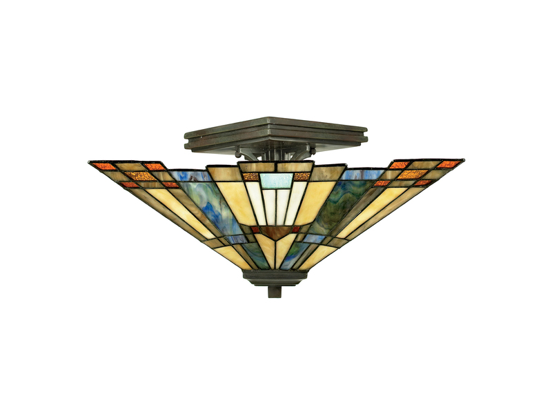 Hochwertige Deckenleuchte INGLENOOK im Tiffany Design mit buntem Echtglas, Ø36cm