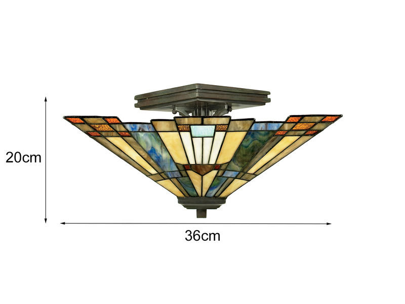 Hochwertige Deckenleuchte INGLENOOK im Tiffany Design mit buntem Echtglas, Ø36cm