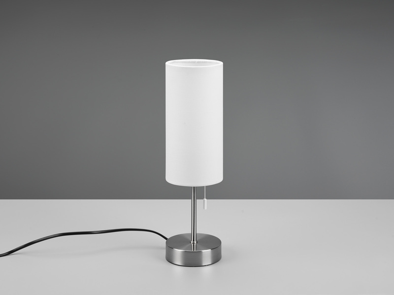 Tischleuchte JARO Silber & Stoffschirm Weiß mit USB-Ladestationen Höhe 35cm