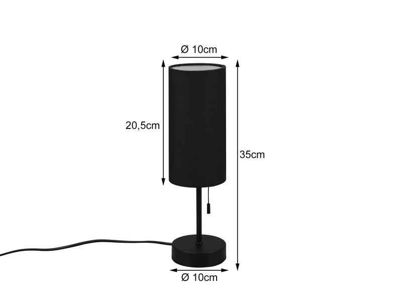 Tischleuchte JARO Metall & Stoffschirm Schwarz USB-Ladestationen Höhe 35cm