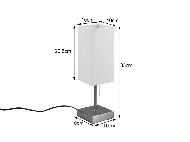 Tischleuchte OLE Silber & Stoffschirm Weiß mit USB-Ladestationen Höhe 35cm