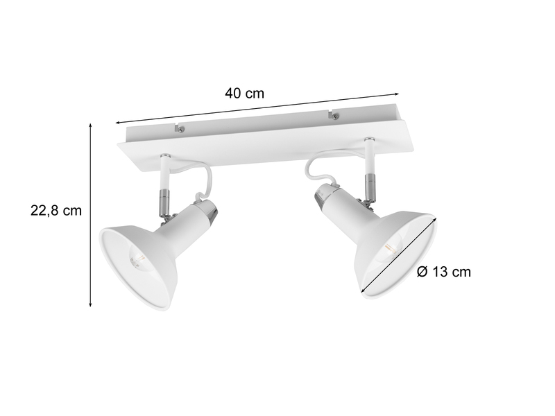 Deckenstrahler ROXIE Retro 2-flammig Metall Weiß, Breite 40cm