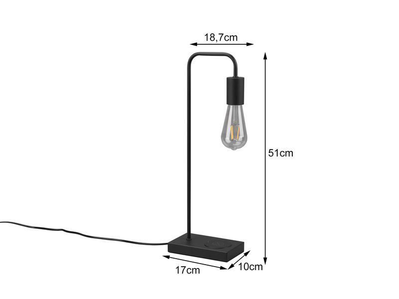 LED Tischleuchte 51cm, induktive Ladestation & ON-OFF Touch, Schwarz