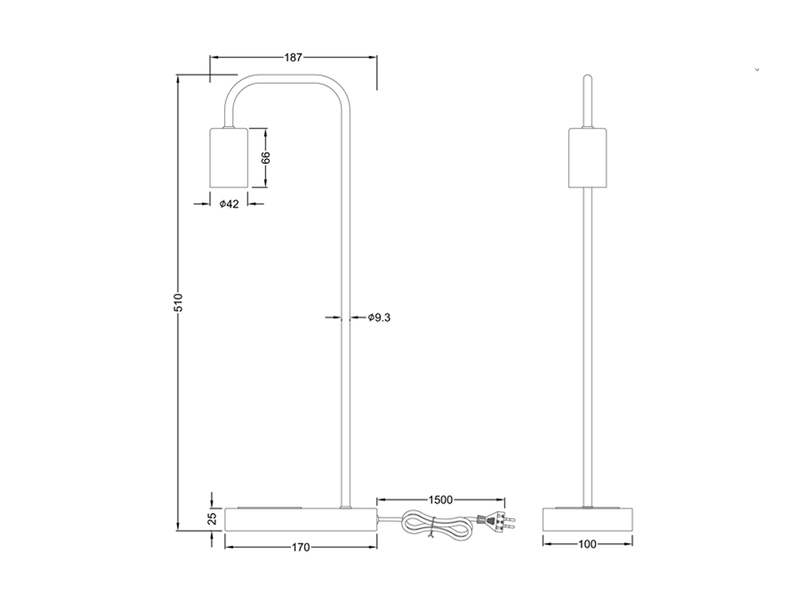 LED Tischleuchte 51cm, induktive Ladestation & ON-OFF Touch, Schwarz