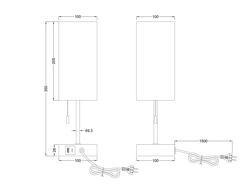 LED Tischleuchte Metall & Stoffschirm Schwarz USB-Ladestationen Höhe 35cm