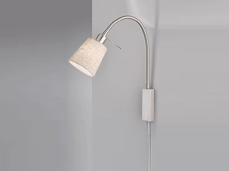 LED Wandleuchte & Bettleuchte Leinen Beige mit Schwanenhals, Breite 11cm