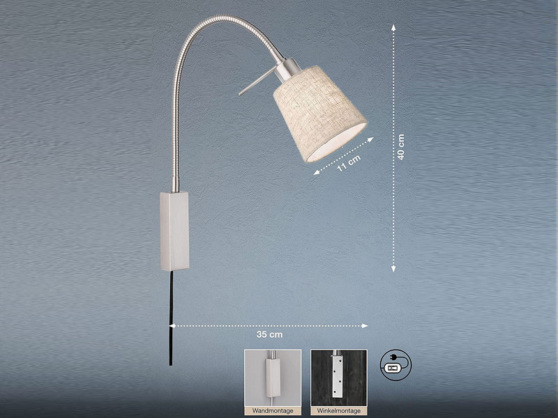 LED Wandleuchte & Bettleuchte Leinen Beige mit Schwanenhals, Breite 11cm