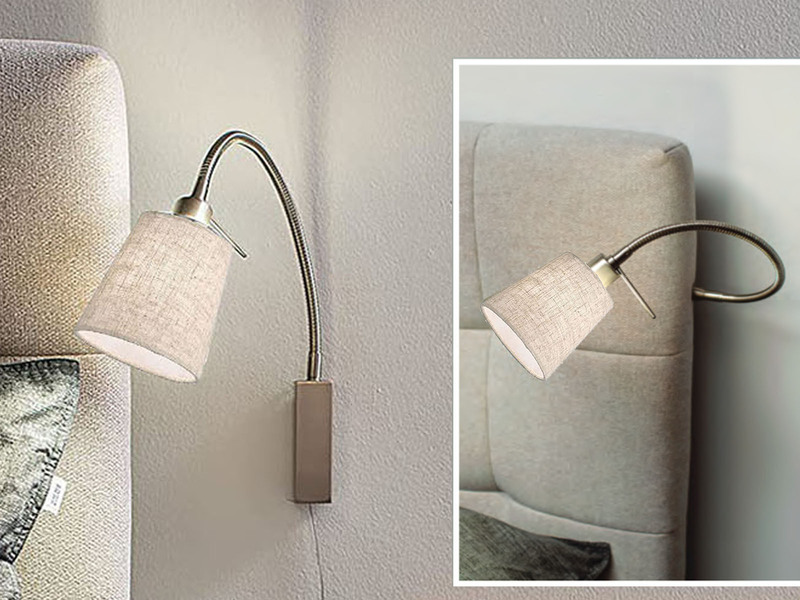 LED Wandleuchte & Bettleuchte Leinen Beige mit Schwanenhals, Breite 11cm
