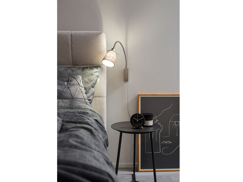 LED Wandleuchte & Bettleuchte Leinen Beige mit Schwanenhals, Breite 11cm