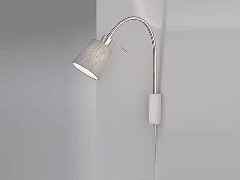 LED Wandleuchte & Bettleuchte Leinen Grau mit Schwanenhals, Breite 11cm