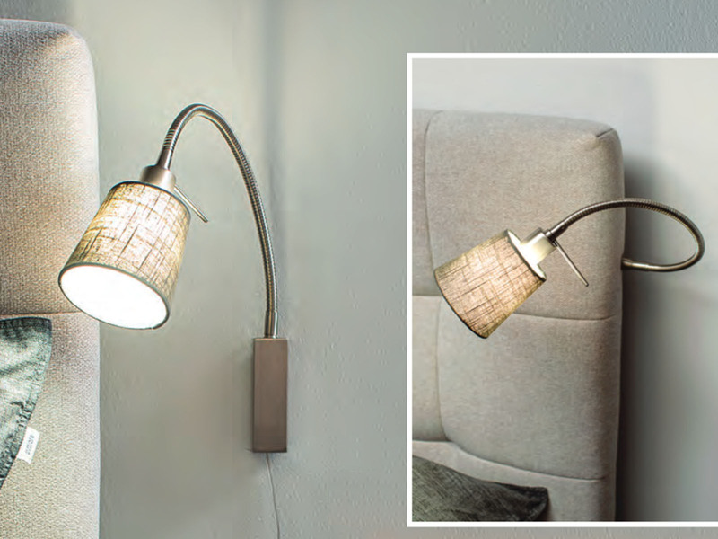 LED Wandleuchte & Bettleuchte Leinen Grau mit Schwanenhals, Breite 11cm