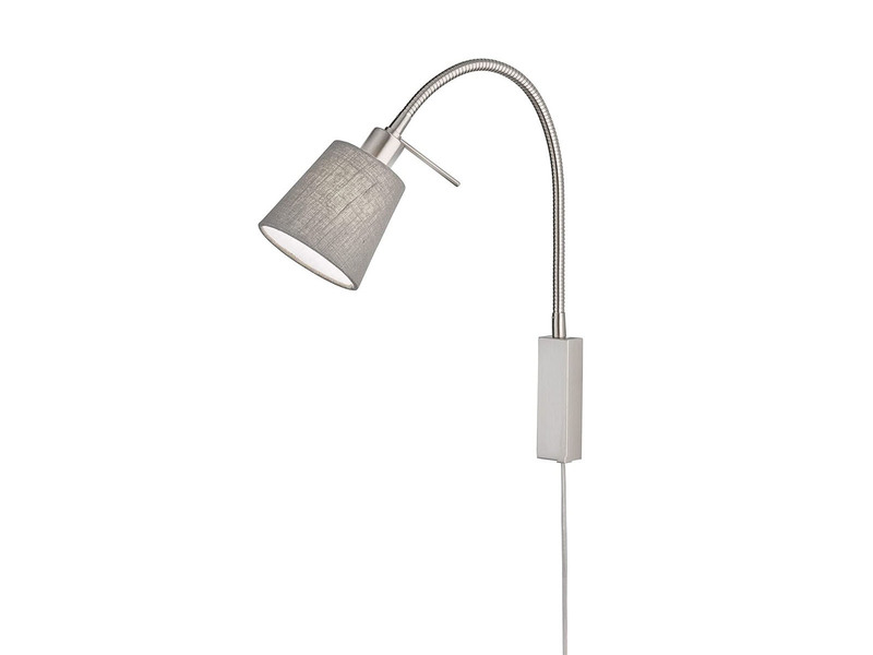 LED Wandleuchte & Bettleuchte Leinen Grau mit Schwanenhals, Breite 11cm