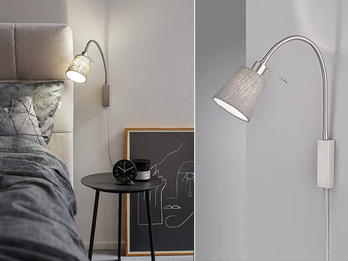 LED Wandleuchte & Bettleuchte Leinen Grau mit Schwanenhals, Breite 11cm
