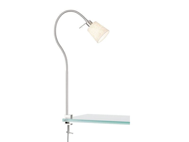 Klemmlampe JAM, Schwanenhals & Leinen Lampenschirm Beige, Breite 11cm