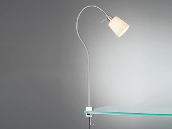 Klemmlampe JAM, Schwanenhals & Leinen Lampenschirm Beige, Breite 11cm